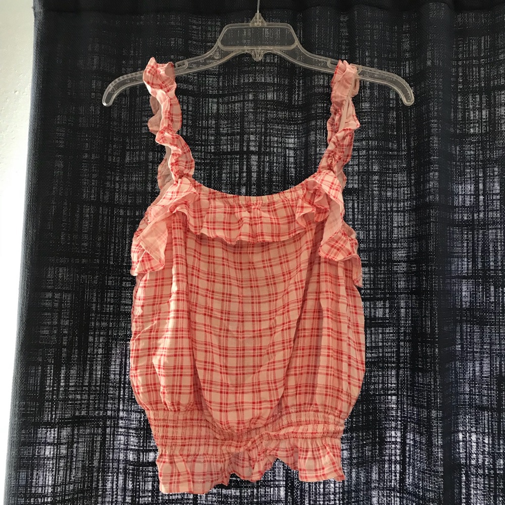 Gingham print red top size m